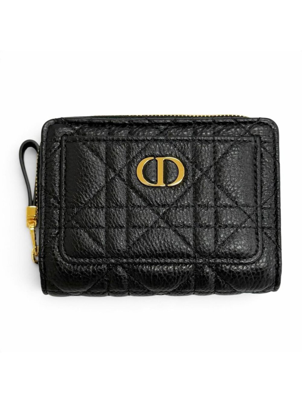 Dior Caro Acacias Calfskin Cannage Leather Compact Wallet Black